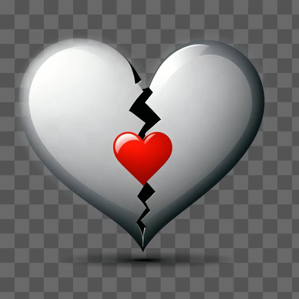 Broken heart in the middle of a black and white heart