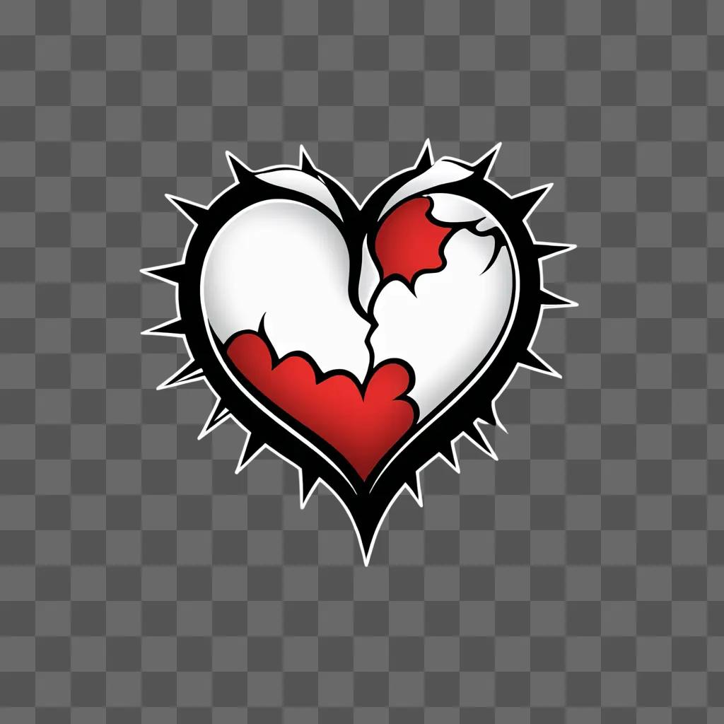 Broken heart tattoo design on a gray background