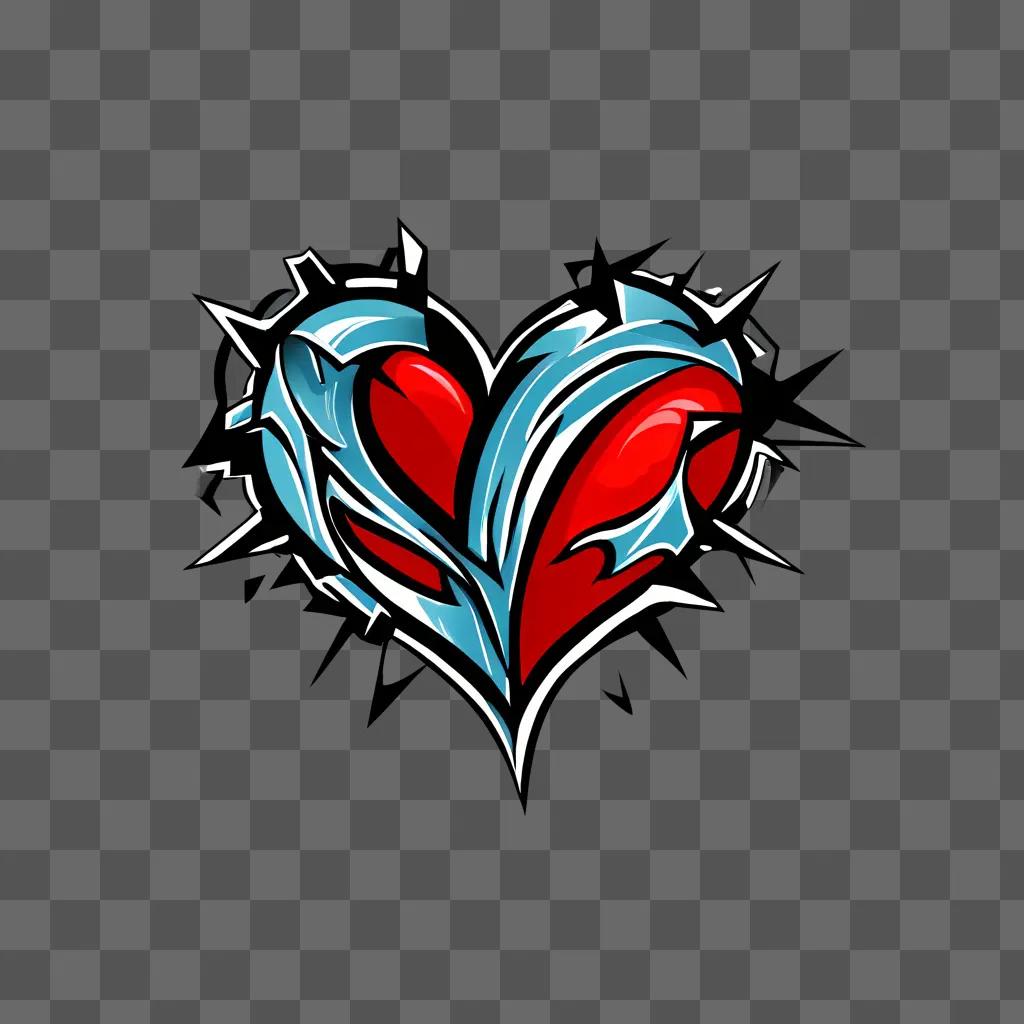 Broken heart tattoo design with red and blue colors