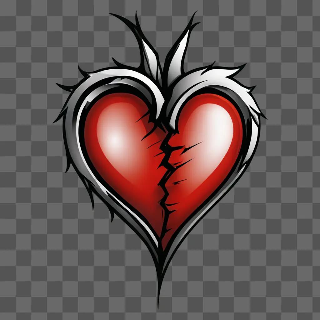 Broken heart tattoo on a dark red background