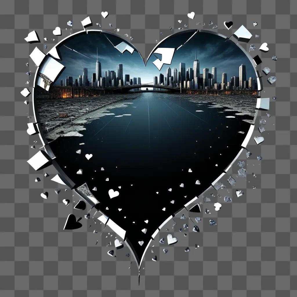 Broken heart with city lights in the background