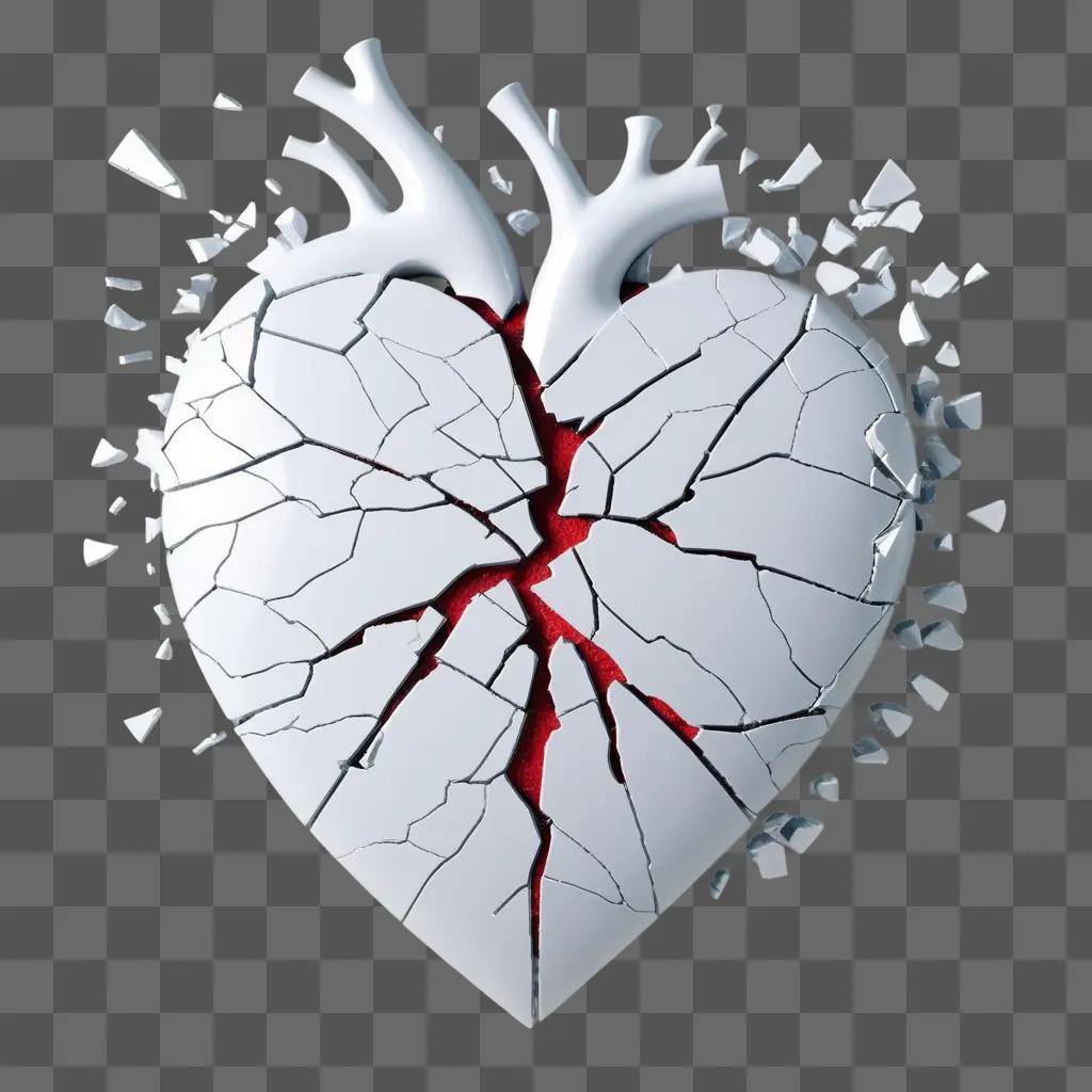 Broken heart with red blood on white background