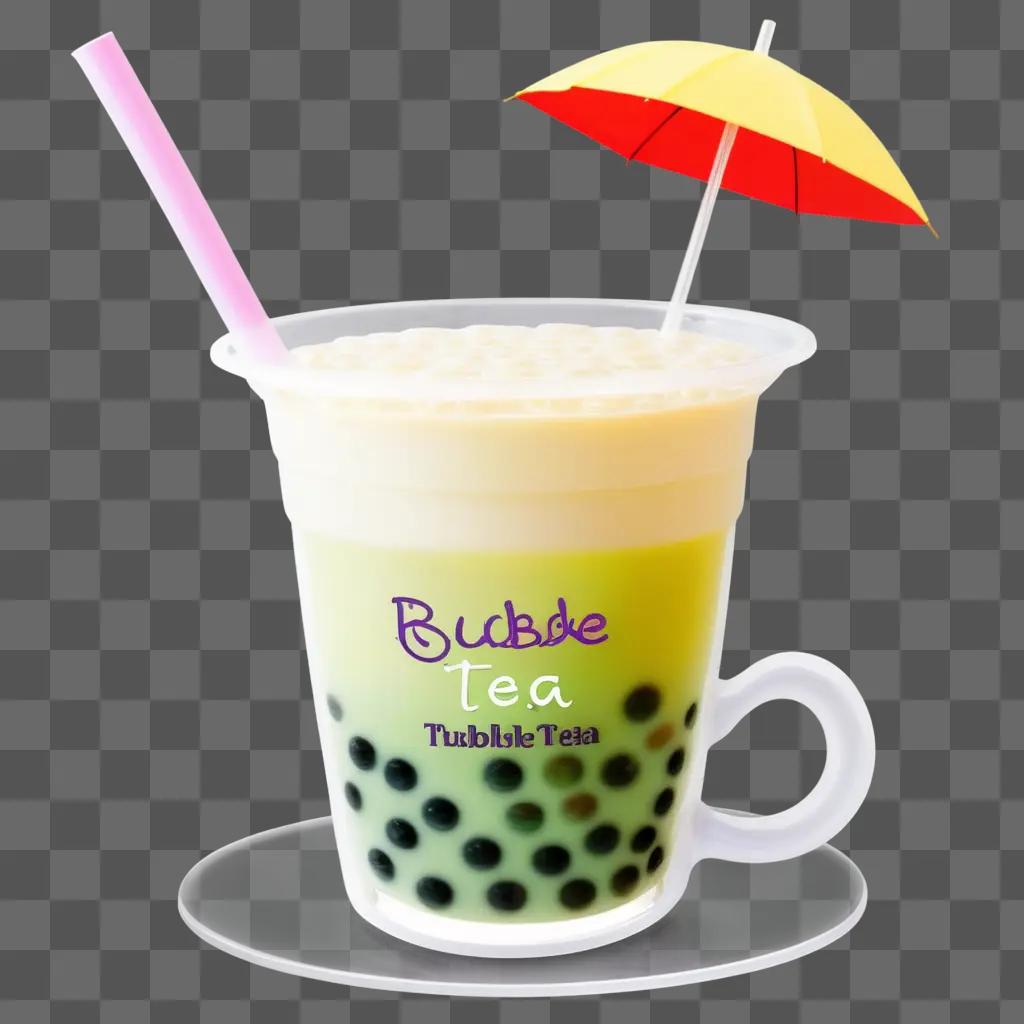 Bubble tea in a cup with a yellow umbrella