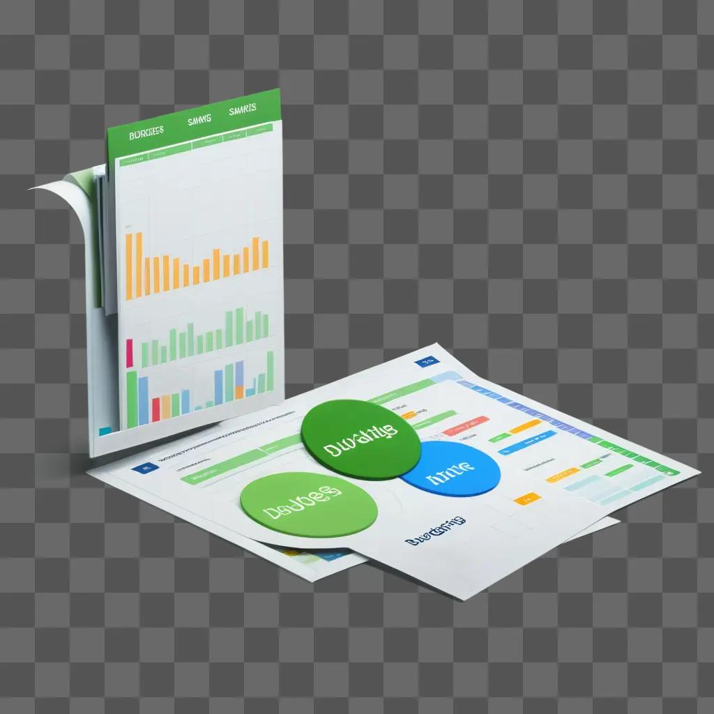 Budgeting tools and charts on a green background