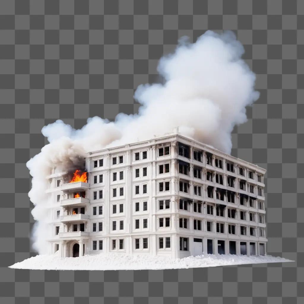 Building burning in a cloudy sky