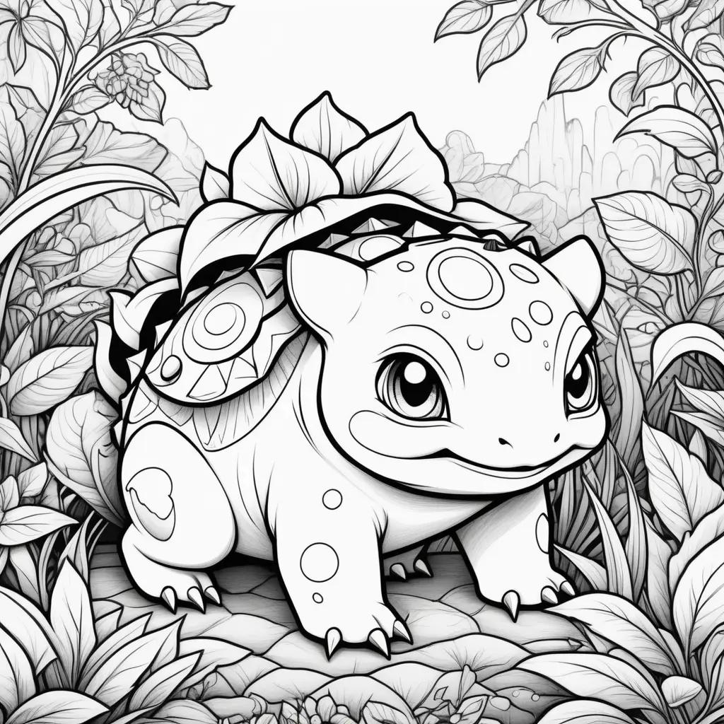 Bulbasaur Coloring Page with Flowers and Leaves