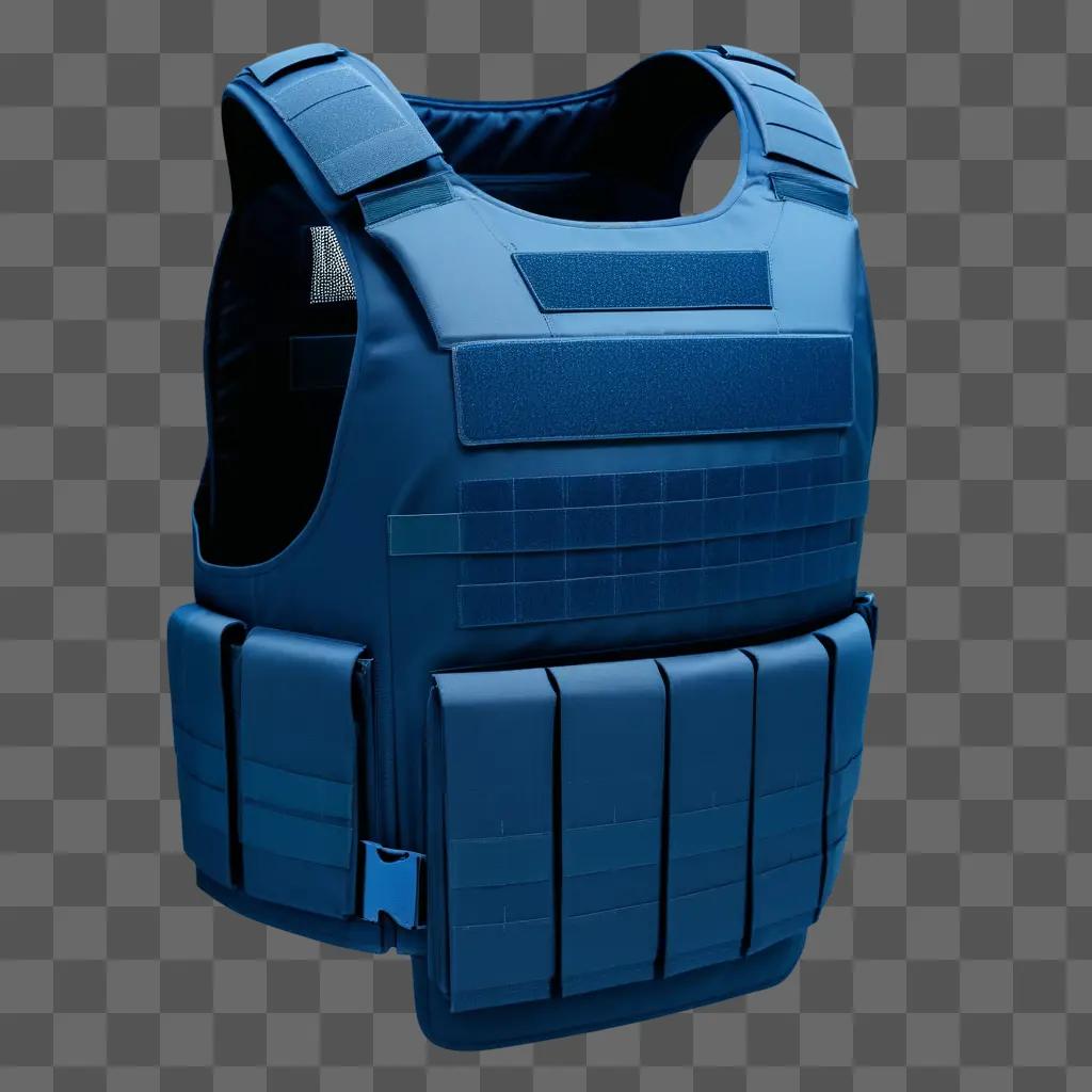 Bulletproof vest worn against a blue backdrop