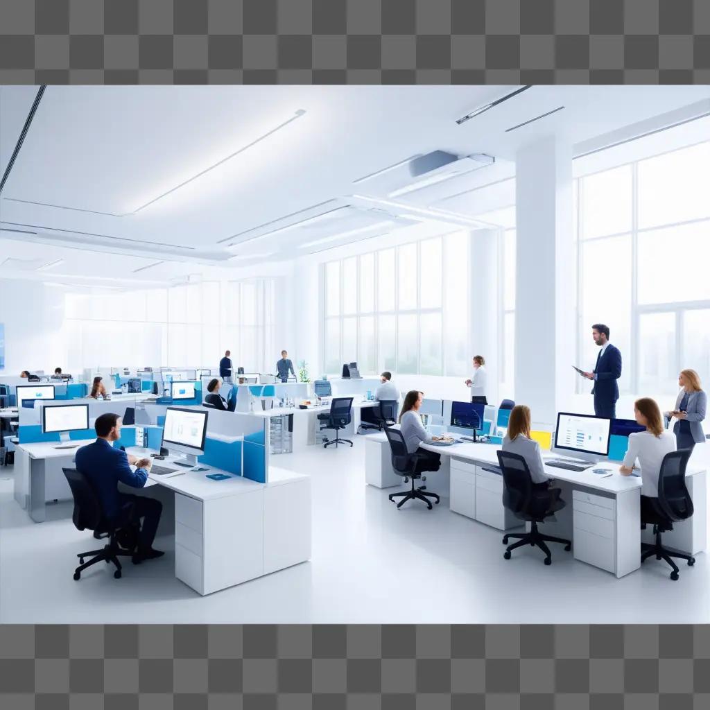 Business people sitting in an office space with computers