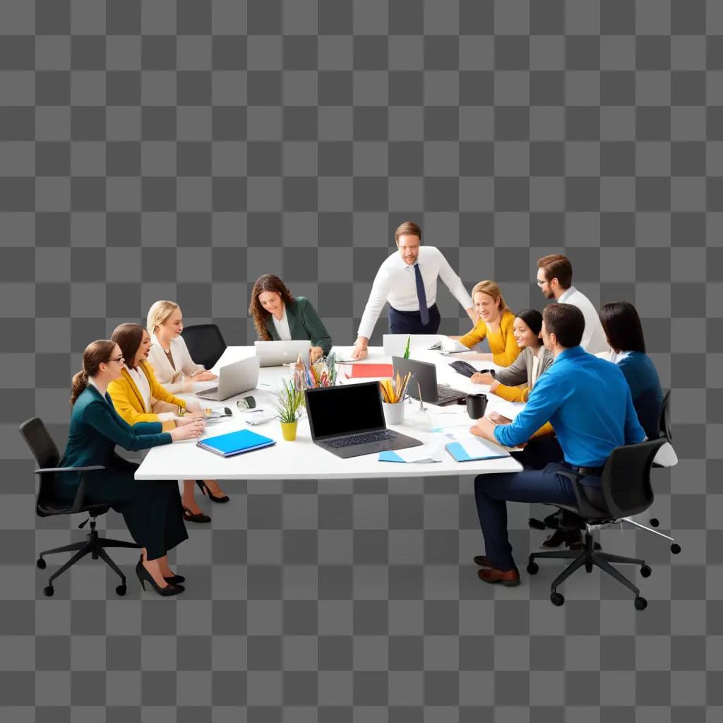 Business staff gathered around a table for a meeting