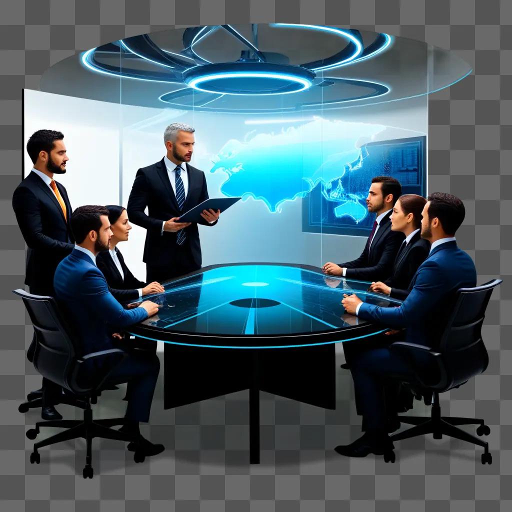 Businessmen in a conference room discussing a map