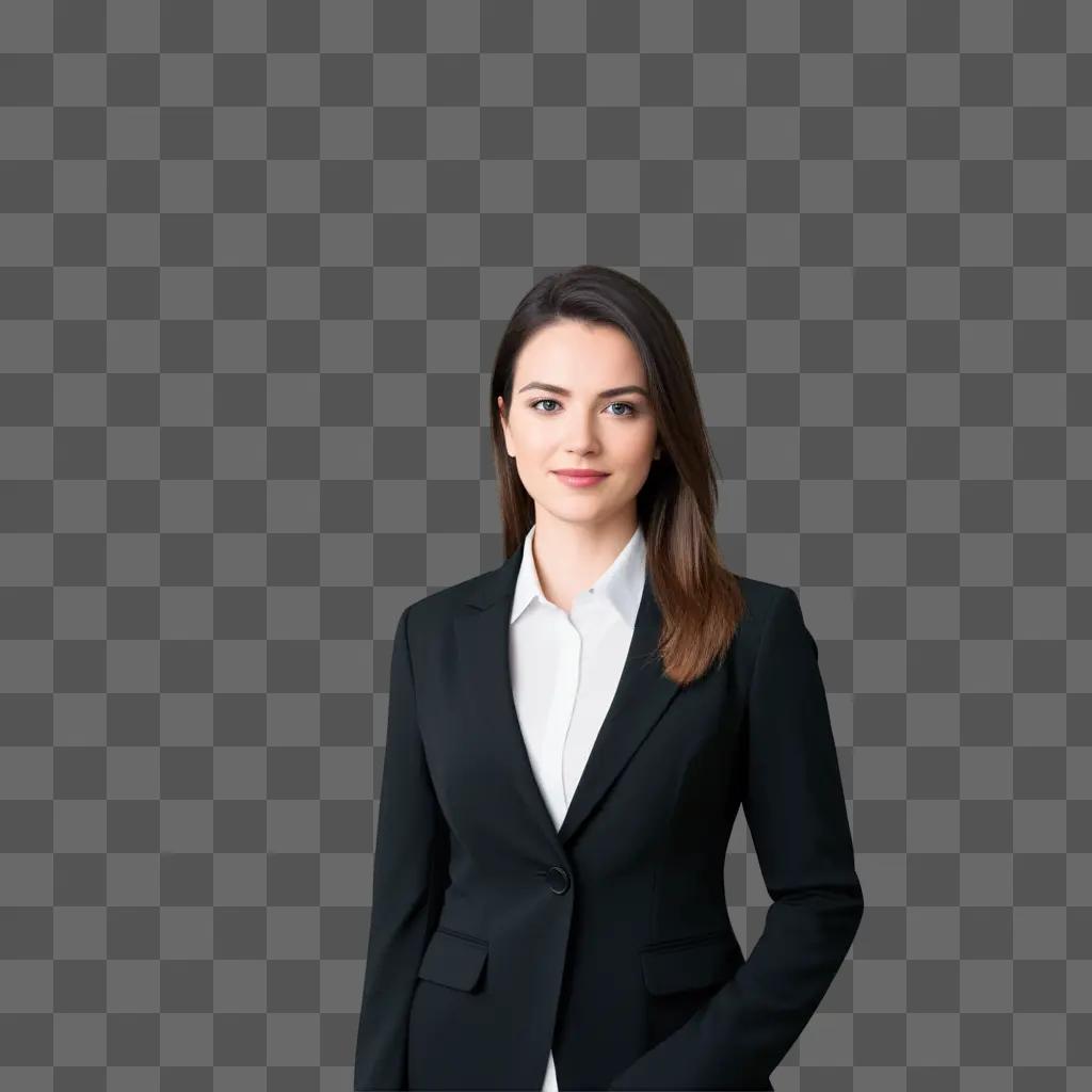 Businesswoman posing in black suit and white blouse