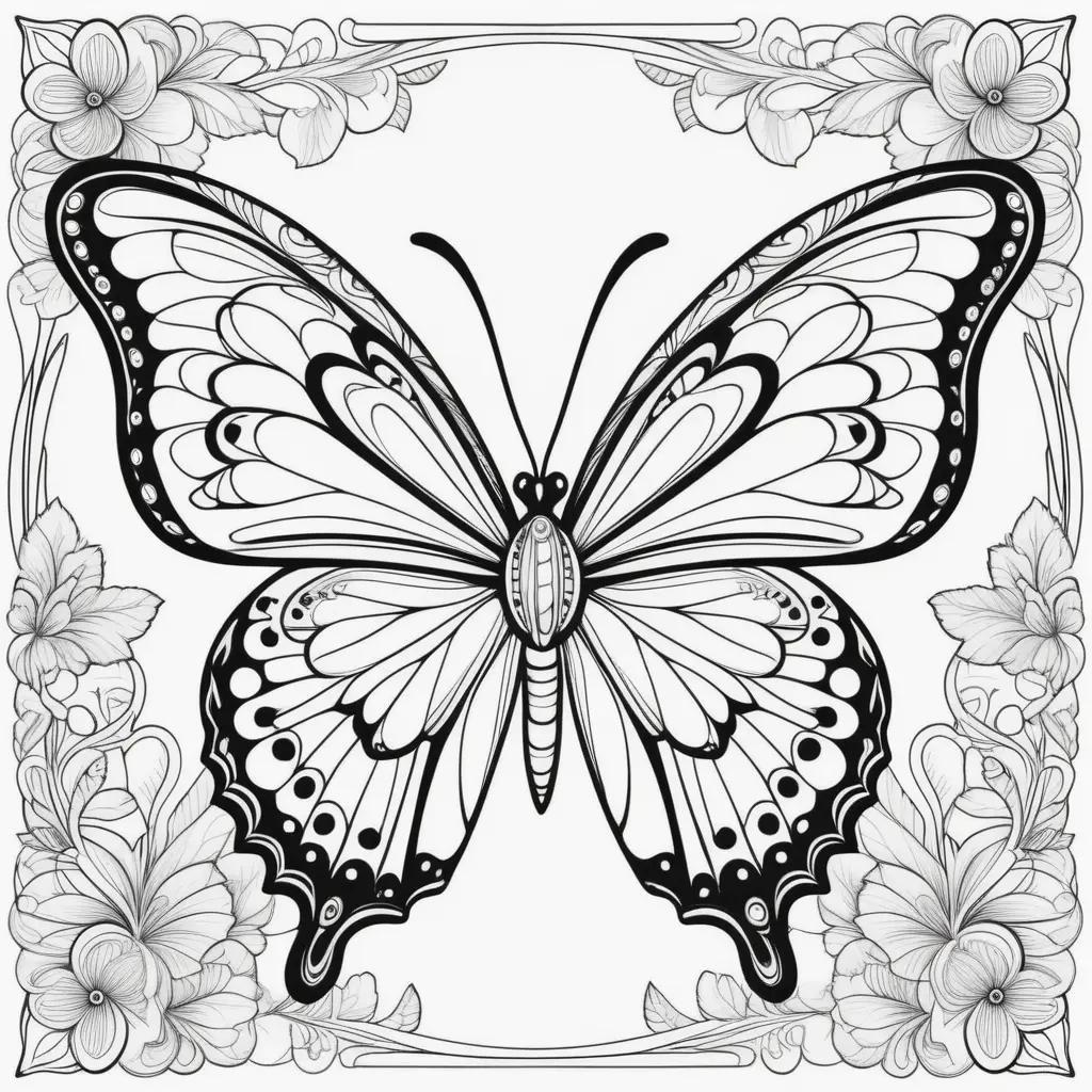 Butterfly Coloring Page with Black and White Art