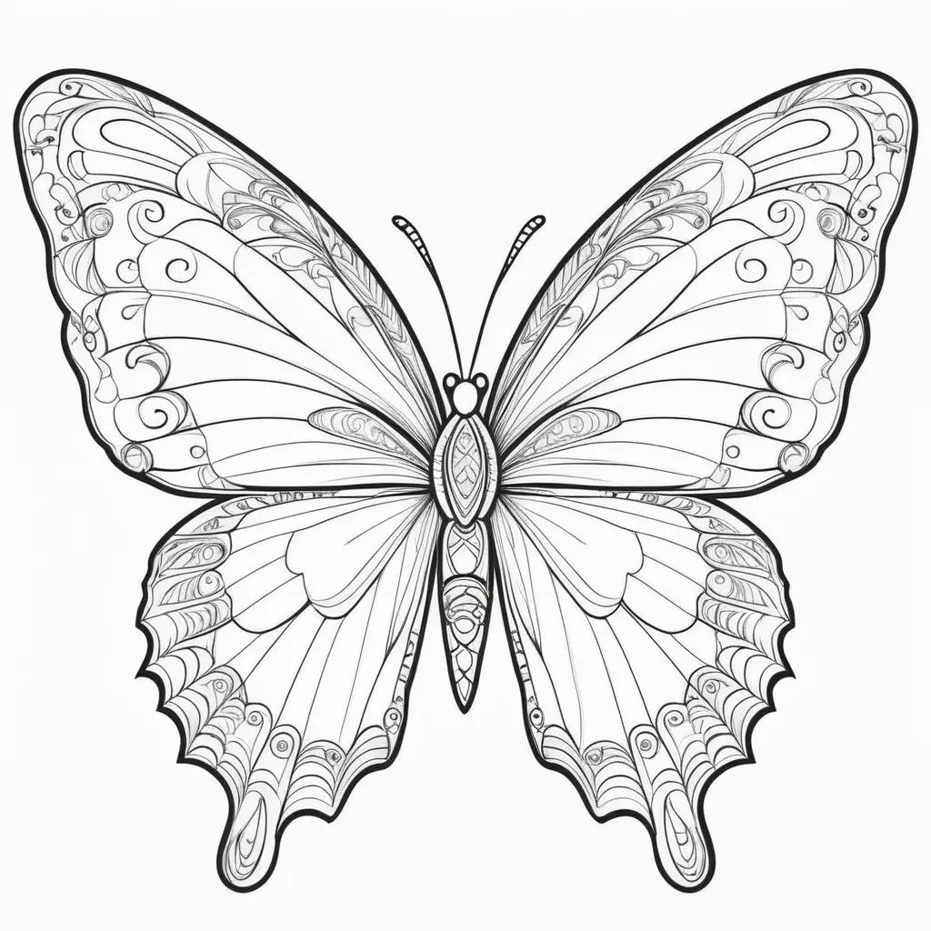 Butterfly Coloring Pages Printableは、塗り絵に適した複雑なディテールとパターンを持つ白黒の蝶が特徴であるため、画像を正確に説明するタイトルです