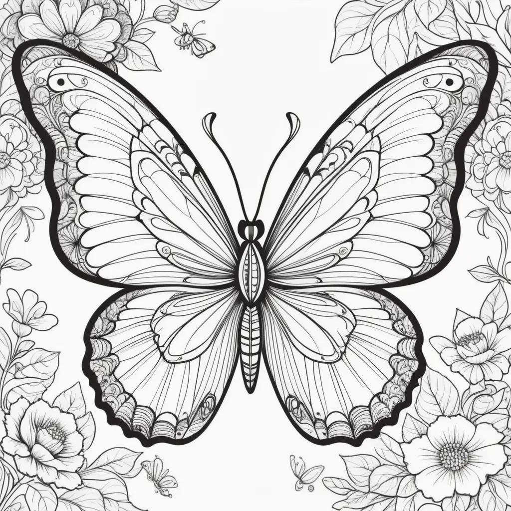 Butterfly coloring pages for adults featuring intricate designs and black and white patterns