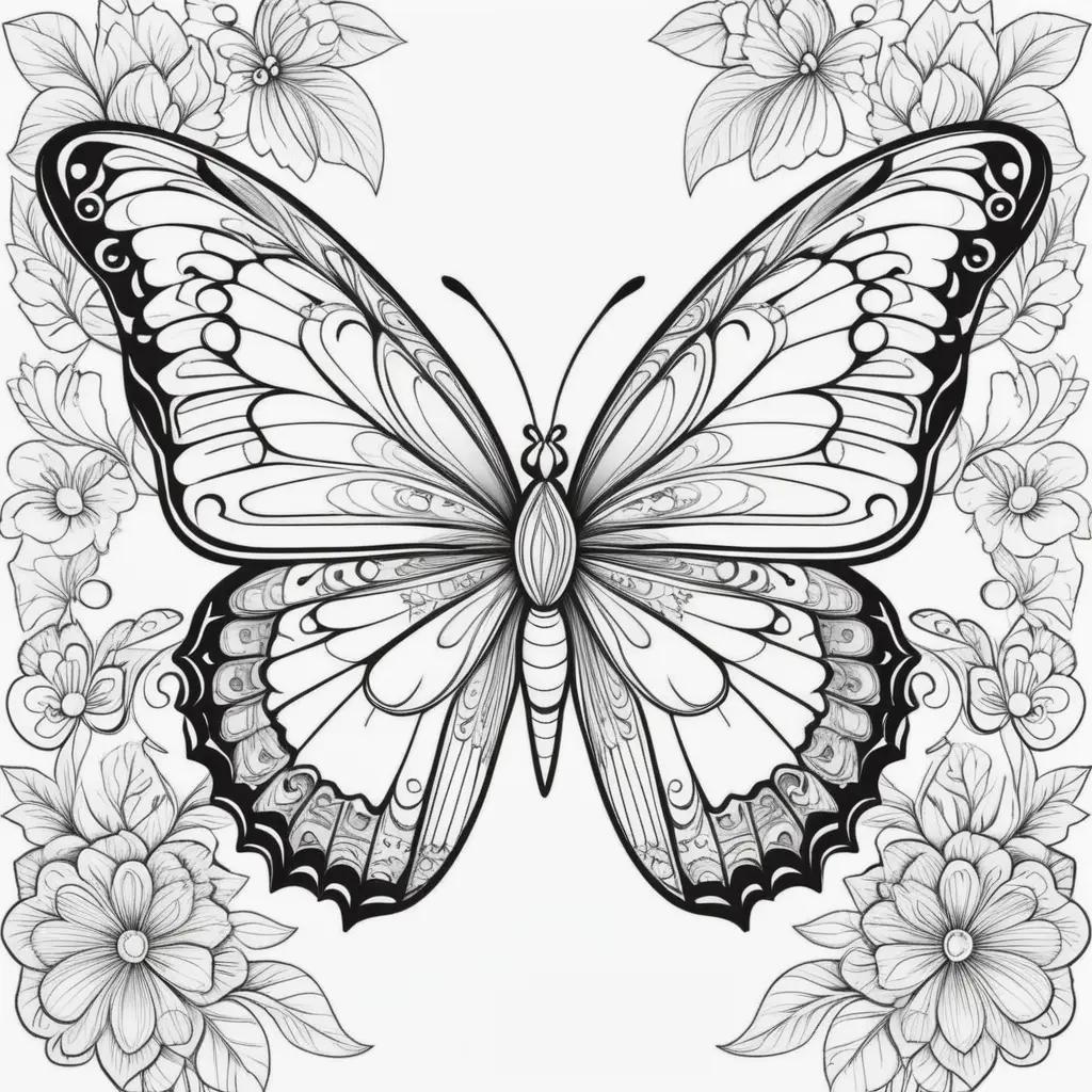 Butterfly coloring pages with black and white art