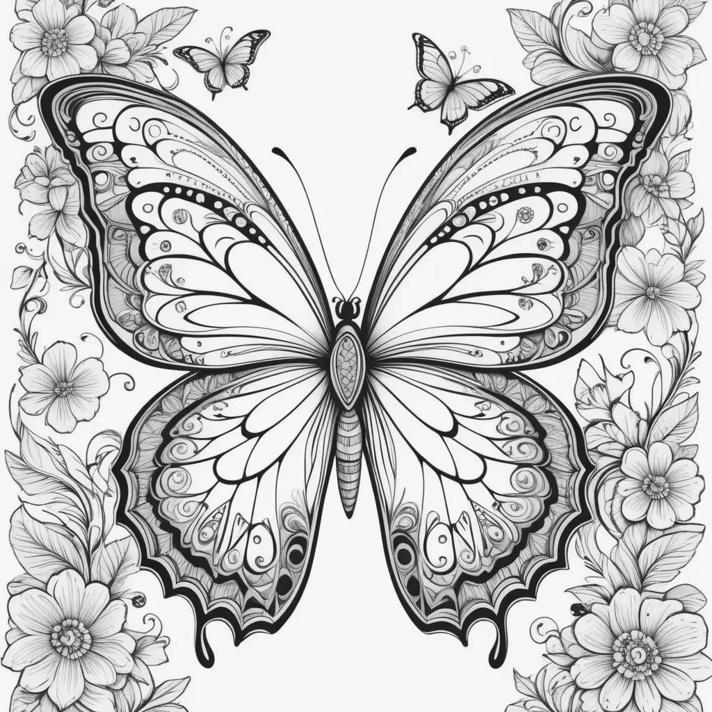 Butterfly coloring pages with black and white color