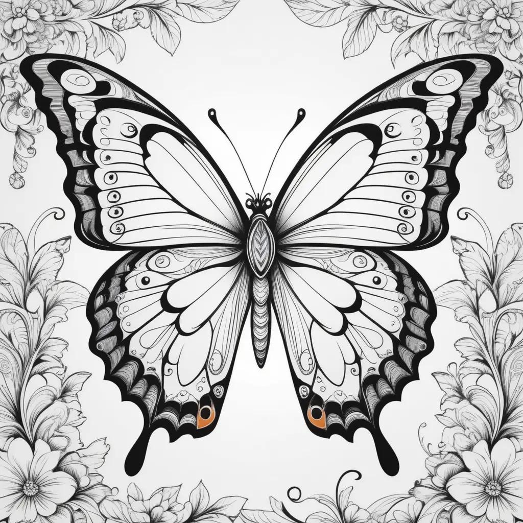 Butterfly coloring pages with black and white design