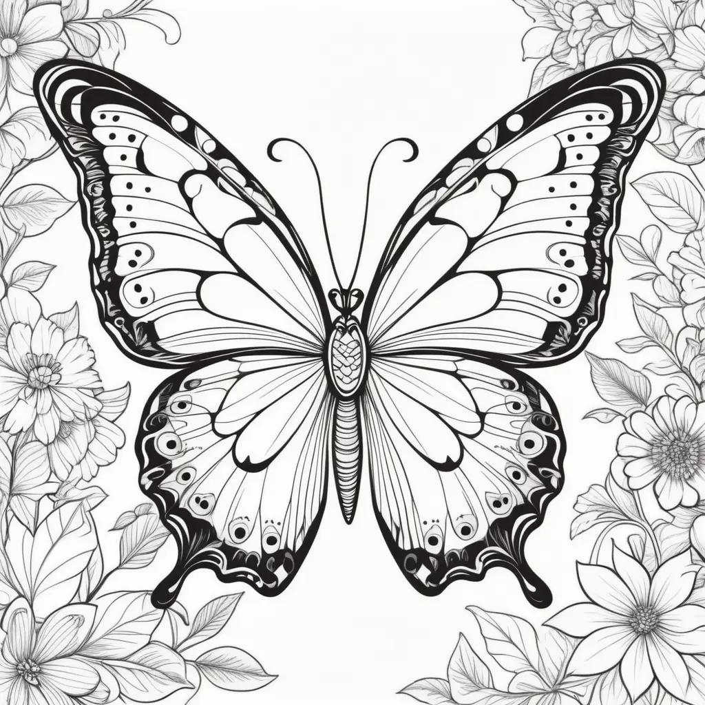 Butterfly coloring pages with black and white design