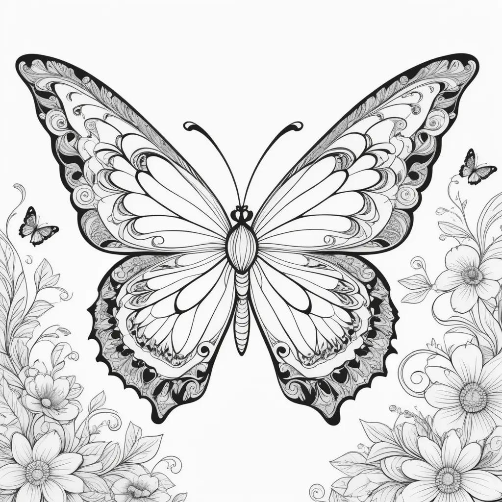 Butterfly coloring pages with black and white design