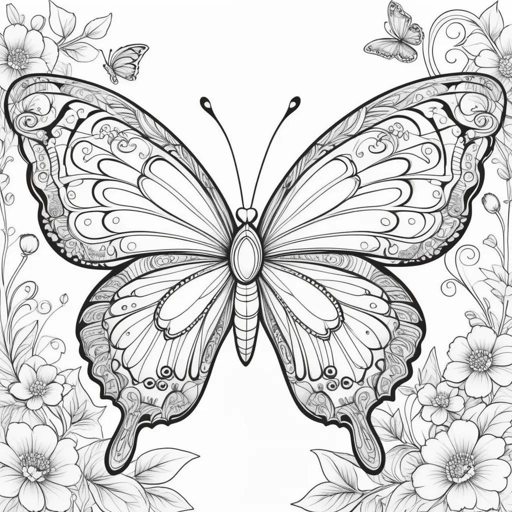 Butterfly coloring pages with intricate designs and flowers