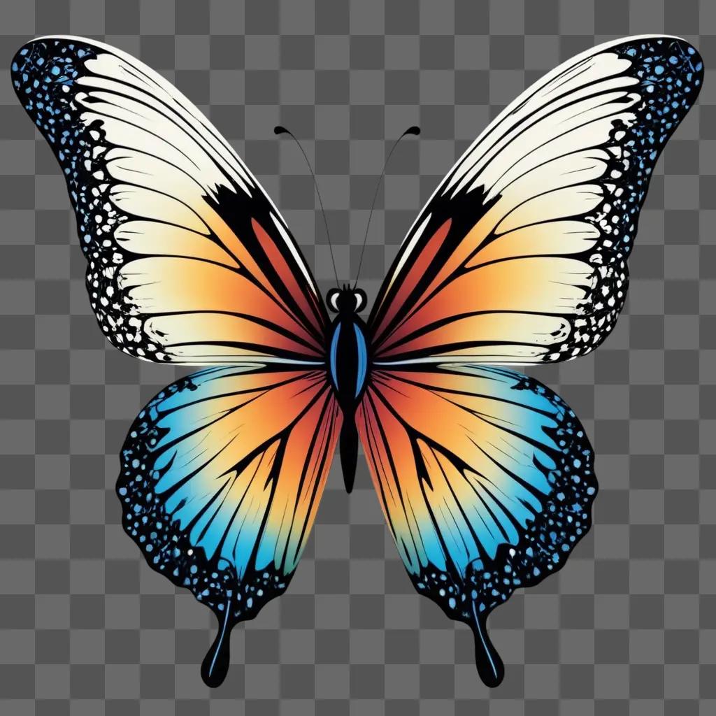 Butterfly with rainbow colors in a square shape