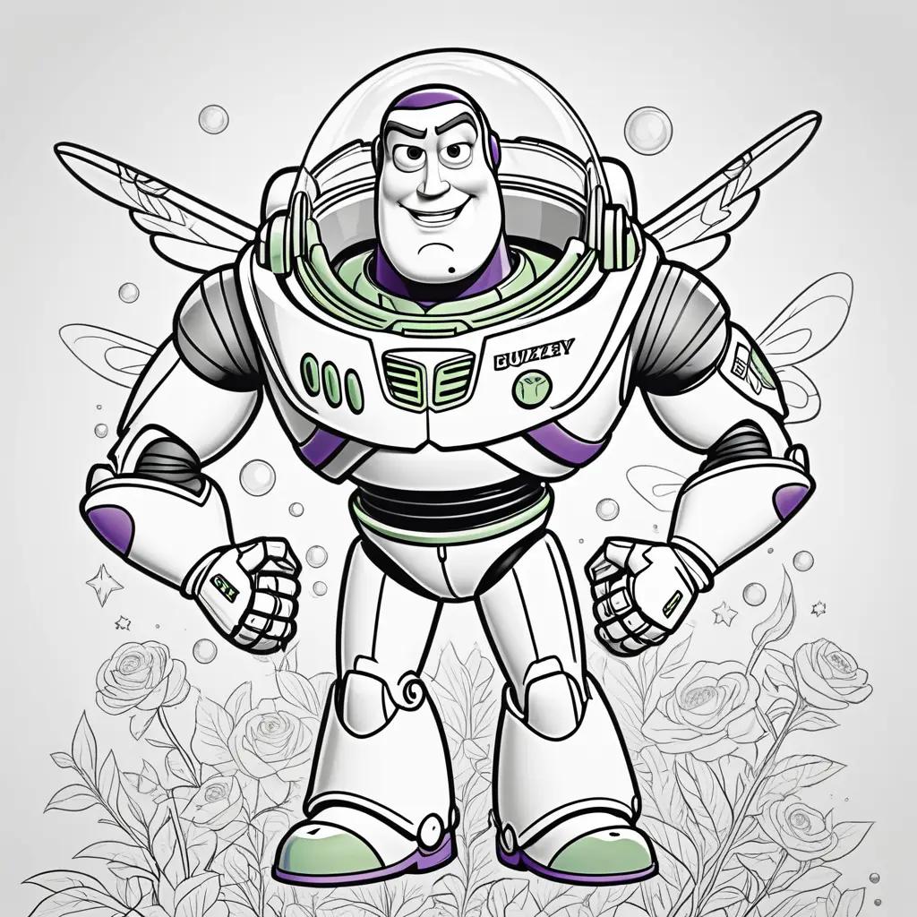 Buzz Lightyear coloring pages: A space ranger with wings and stars