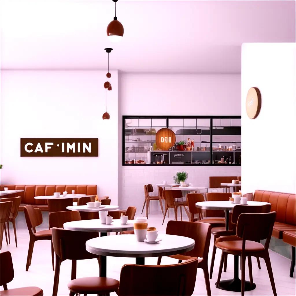 Caf imin cafe with white tables and brown chairs