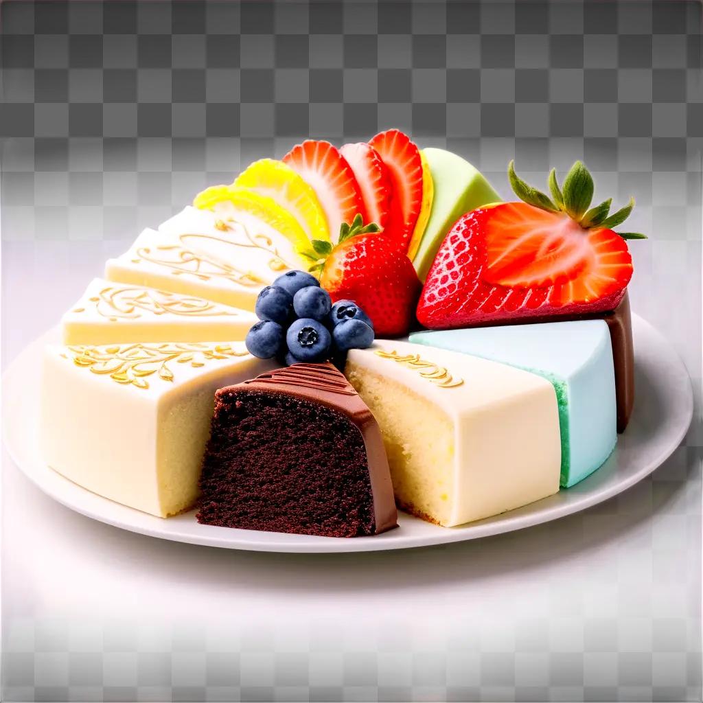 Cake slices arranged on plate for display