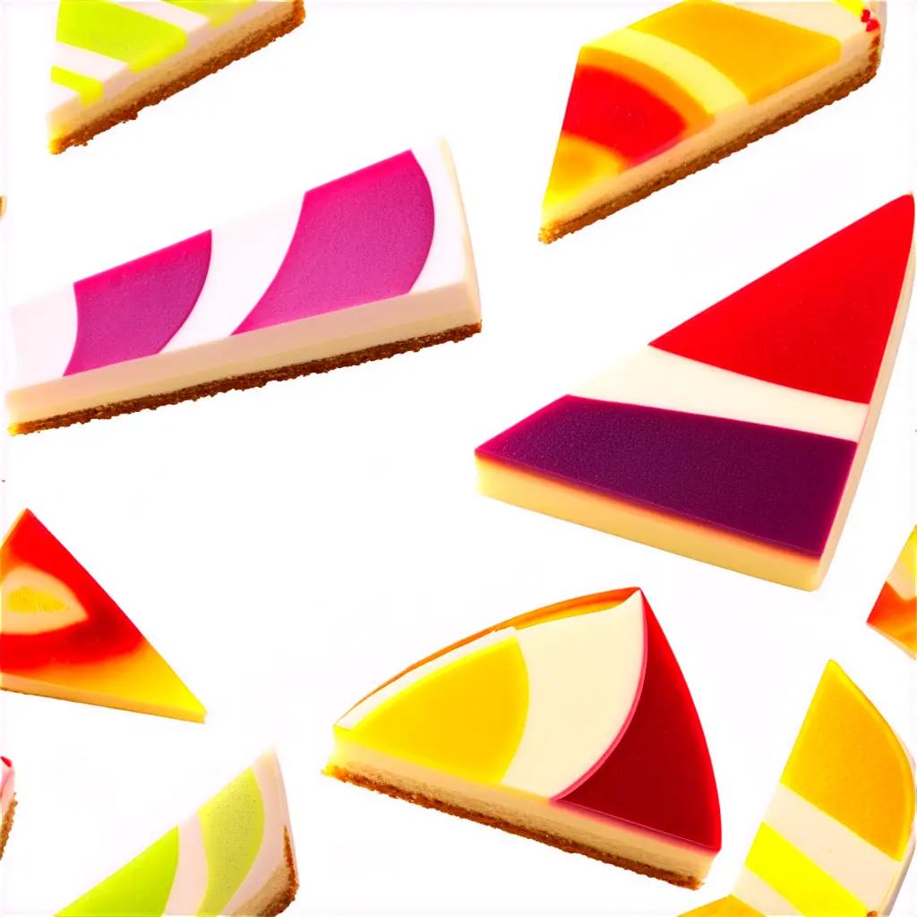 Cake slices in rainbow colors arranged in a pattern