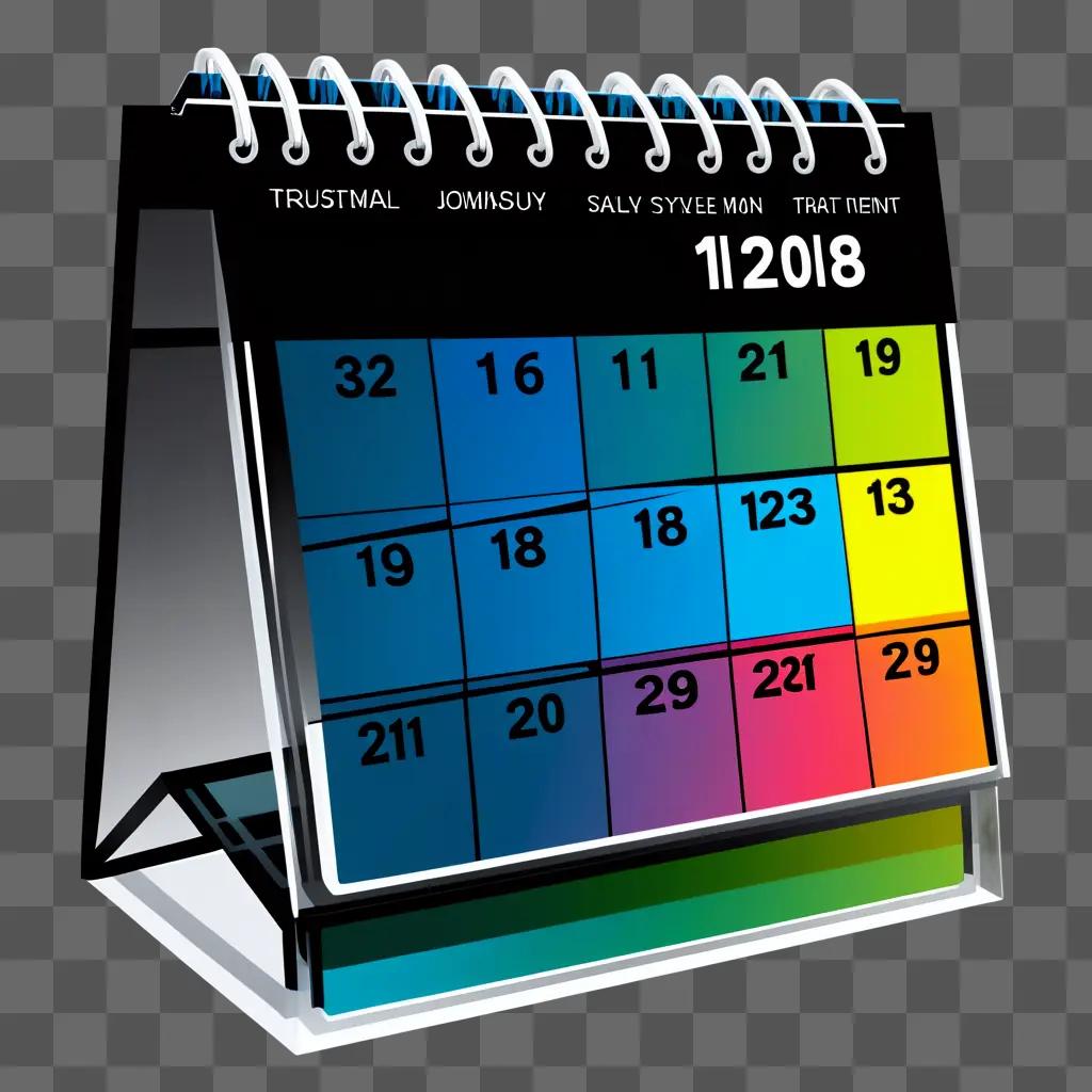 Calendar clipart in black and white with colorful dates