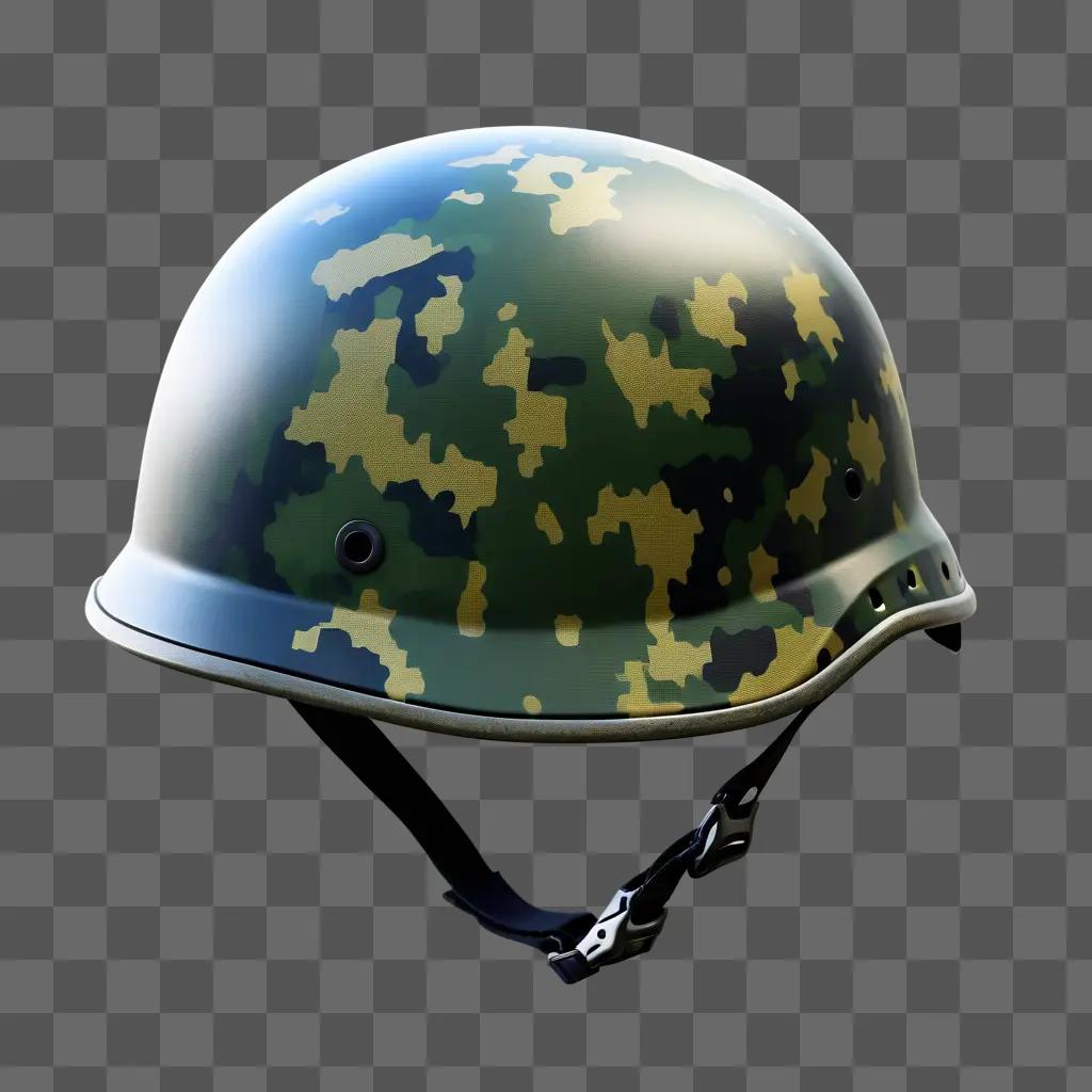 Camouflage army helmet on grey background