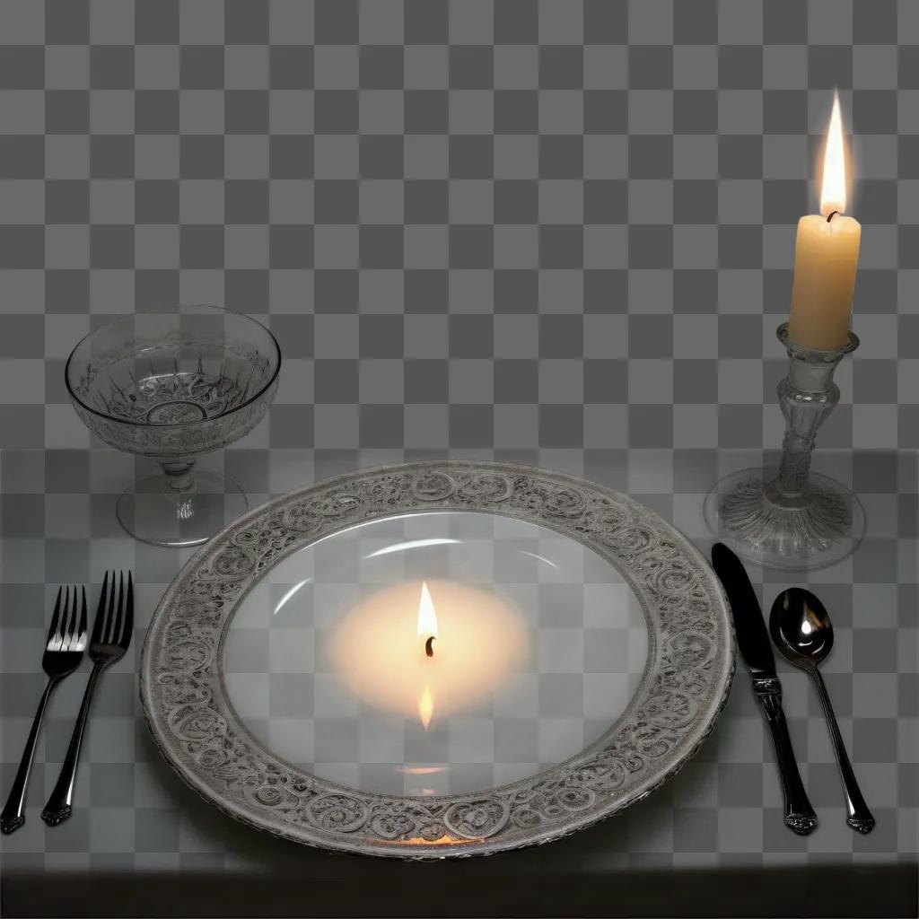 Candle light on a plate with silverware