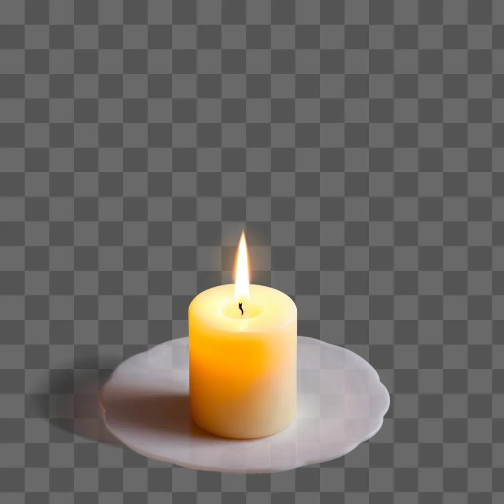 Candle with light on a plate