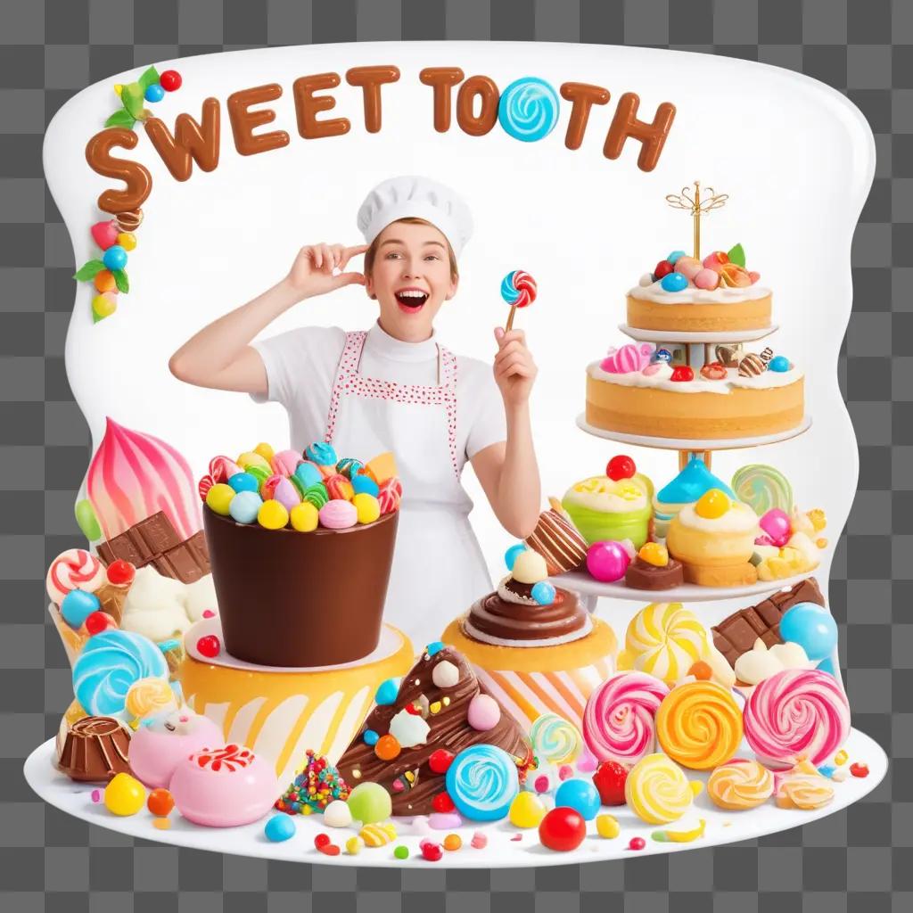 Candy bar with a woman wearing a chefs hat