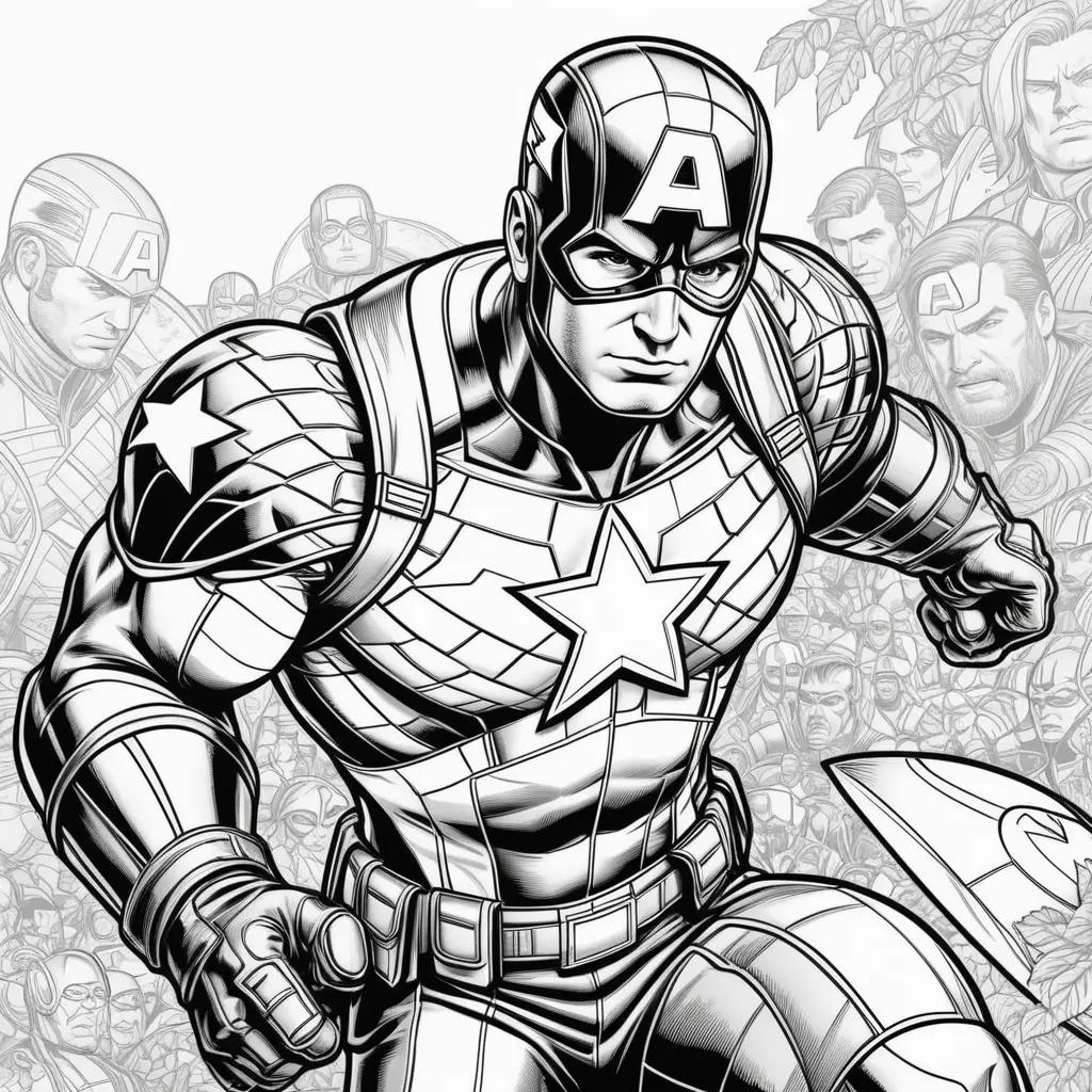 Captain America Coloring Pages Featuring Black and White Art