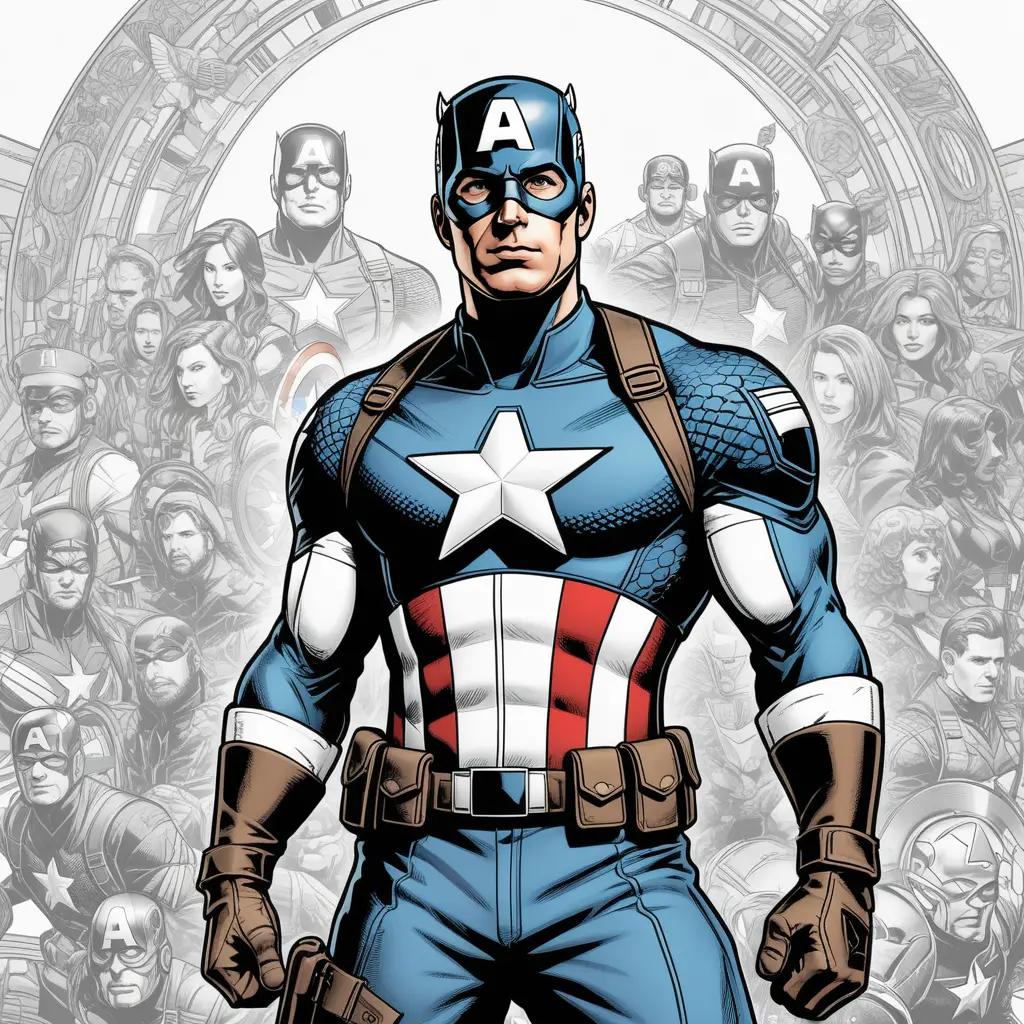 Captain America color pages featuring a large group of people