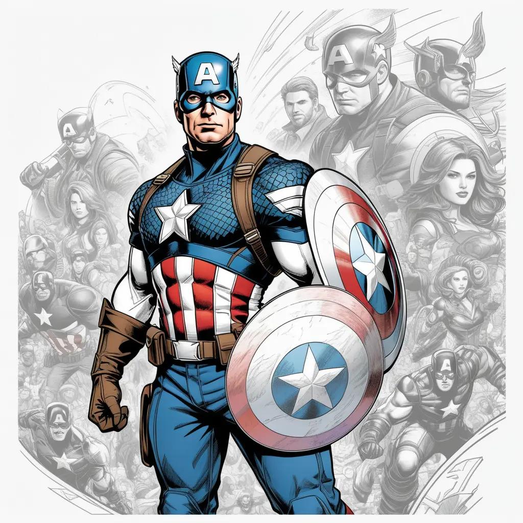 Captain America color pages featuring a large group of people