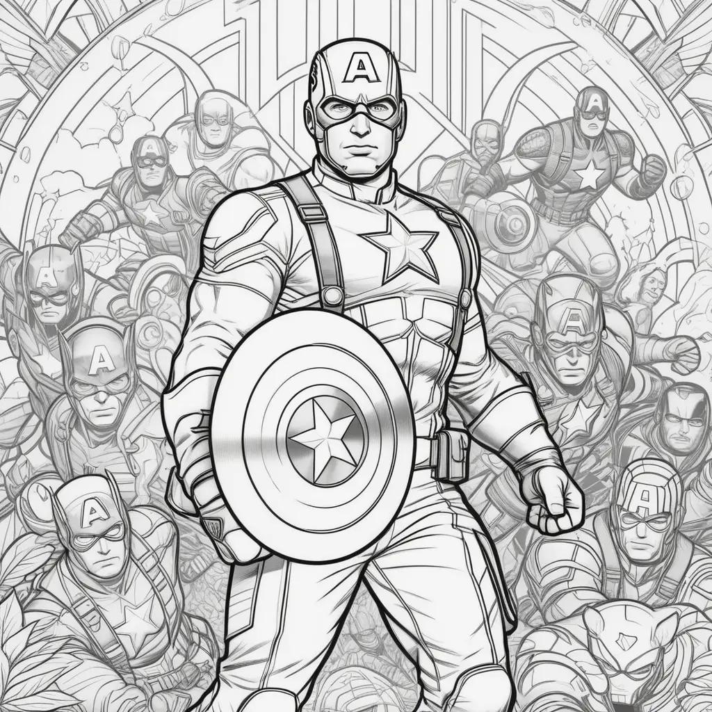 Captain America coloring page features a man holding a shield