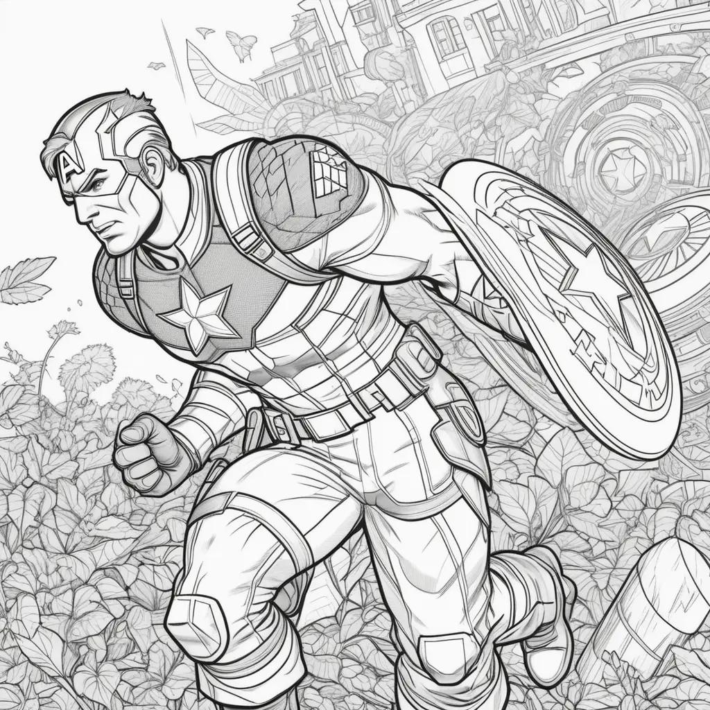 Captain America coloring page with black and white coloring