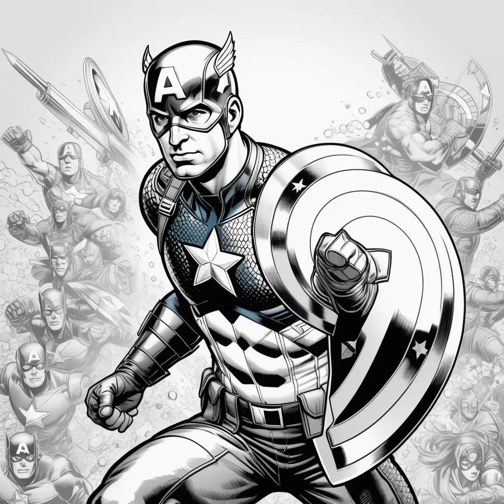 Captain America coloring pages in black and white