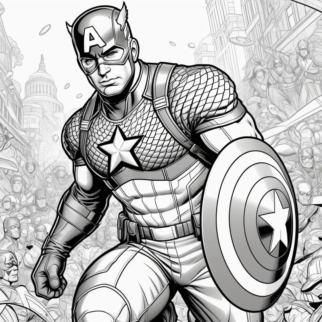 Captain America coloring pages with black and white color