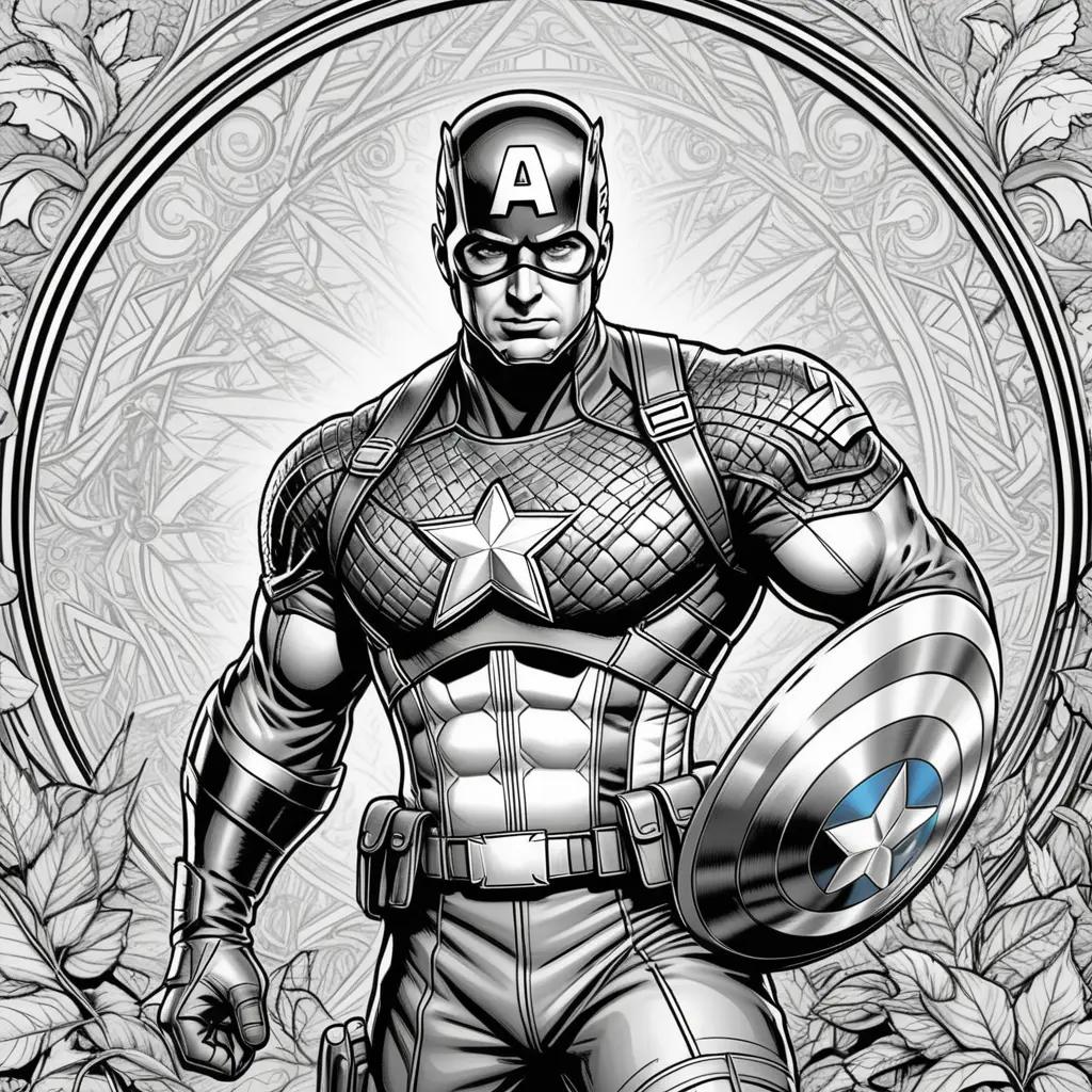 Captain America coloring pages with black and white coloring