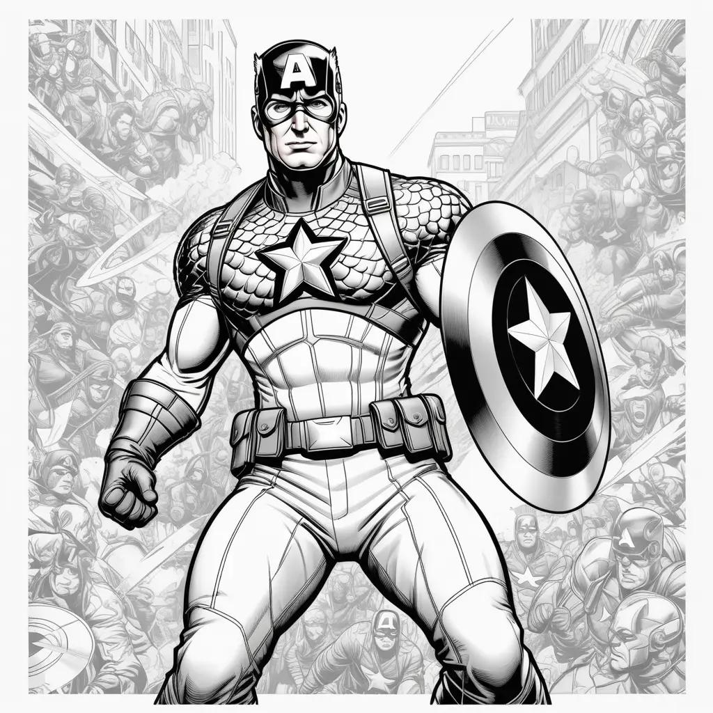 Captain America coloring pages with black and white design