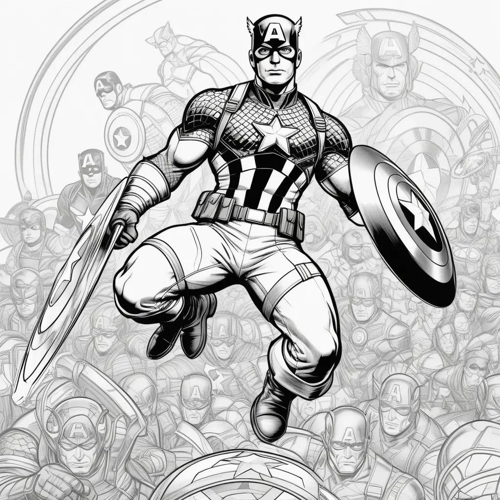 Captain America coloring pages with superheroes