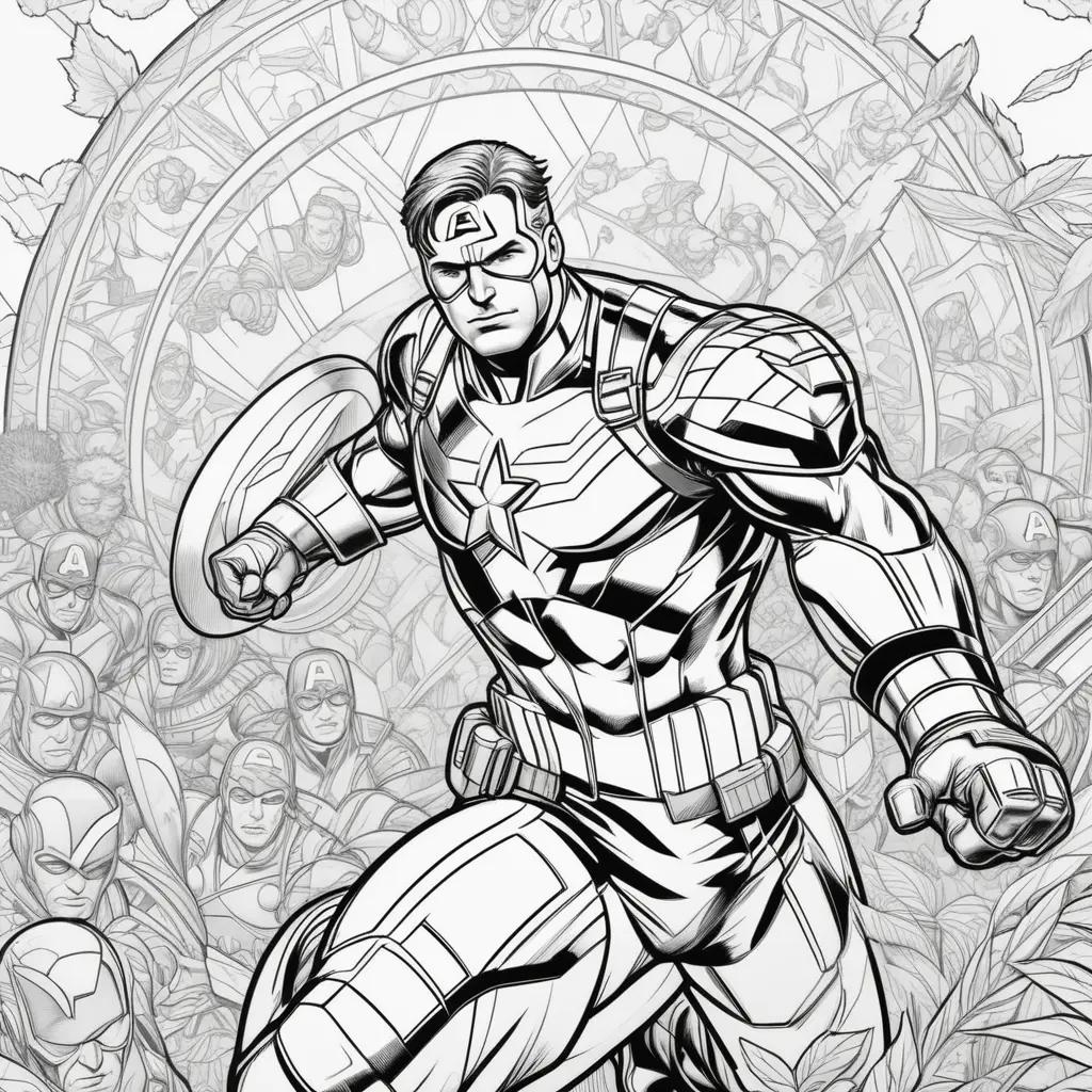 Captain America coloring pages with white ink