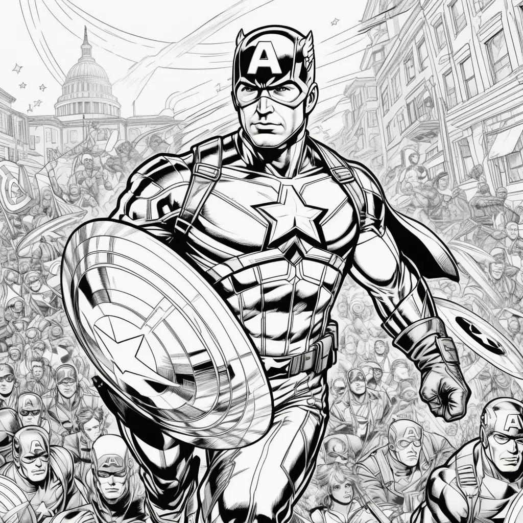 Captain America in black and white color pages