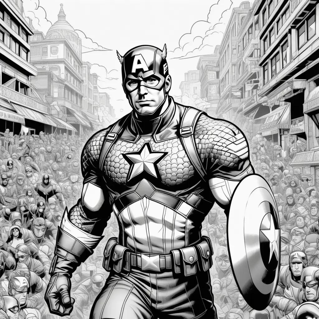 Captain America in black and white comic