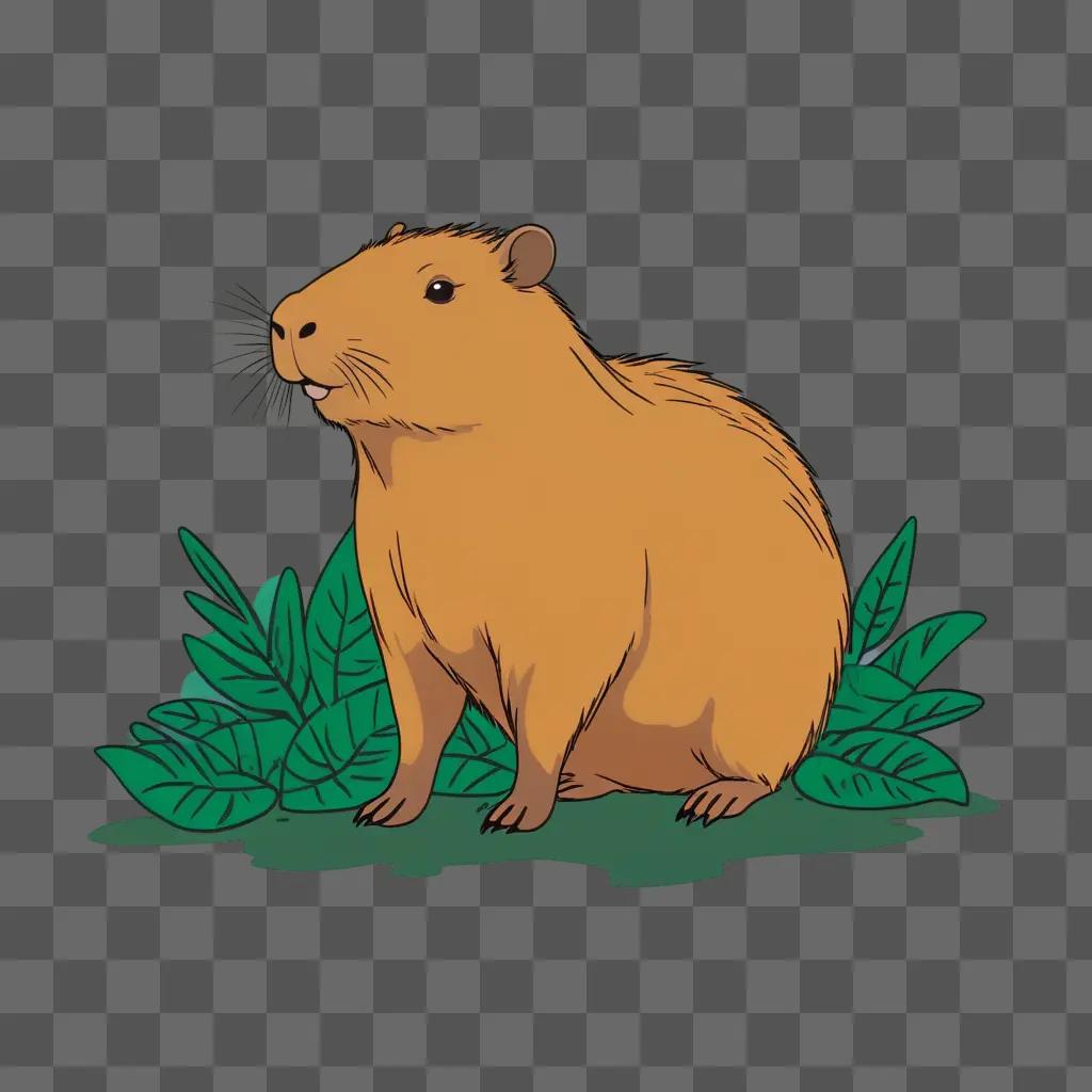 Capybara drawing with green leaves