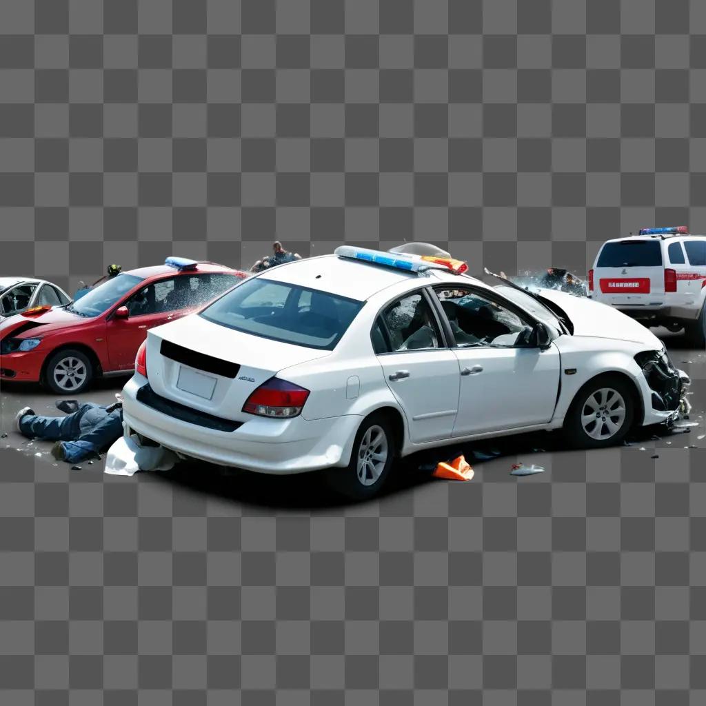 Car accident on grey asphalt with debris