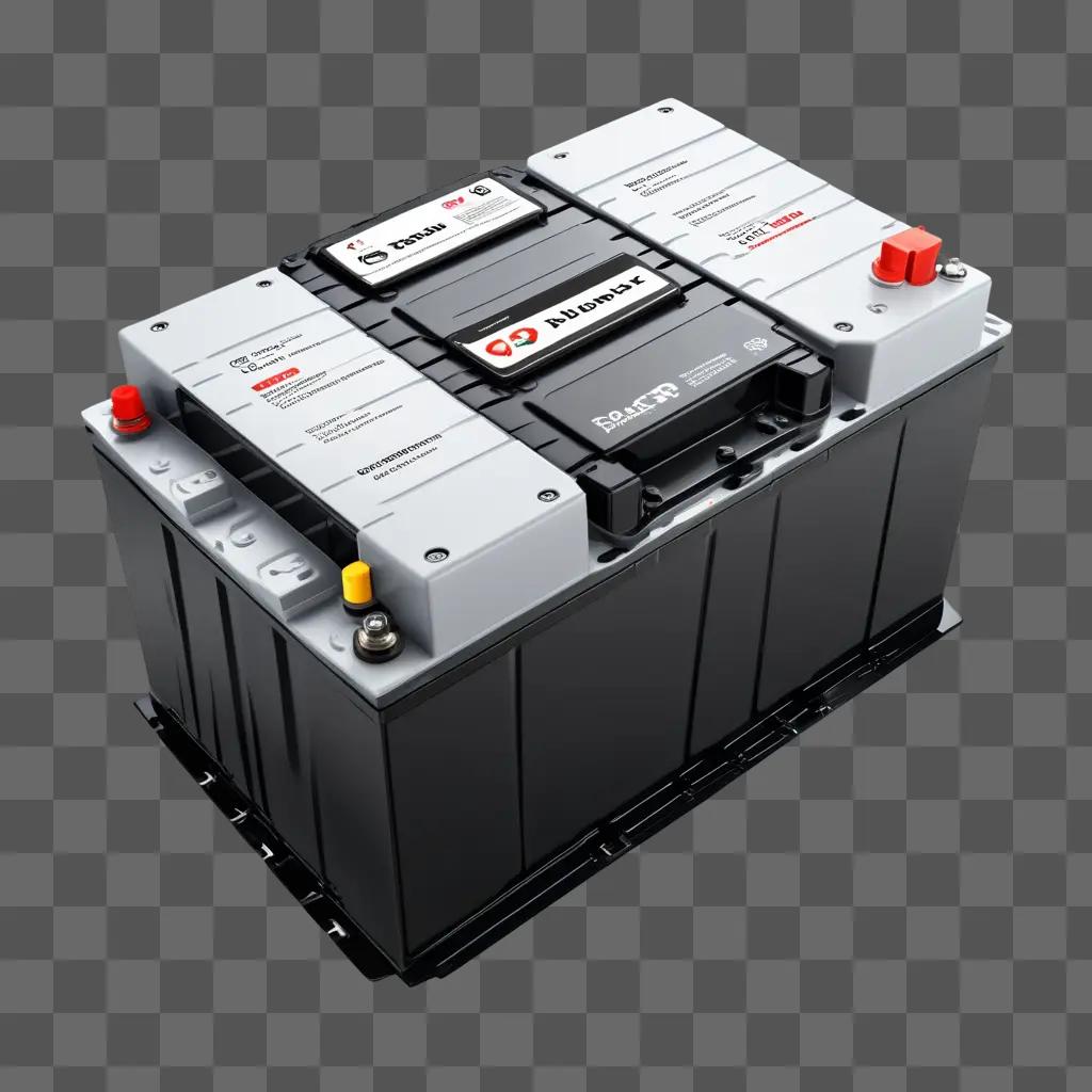 Car battery sits on gray background in 3D model